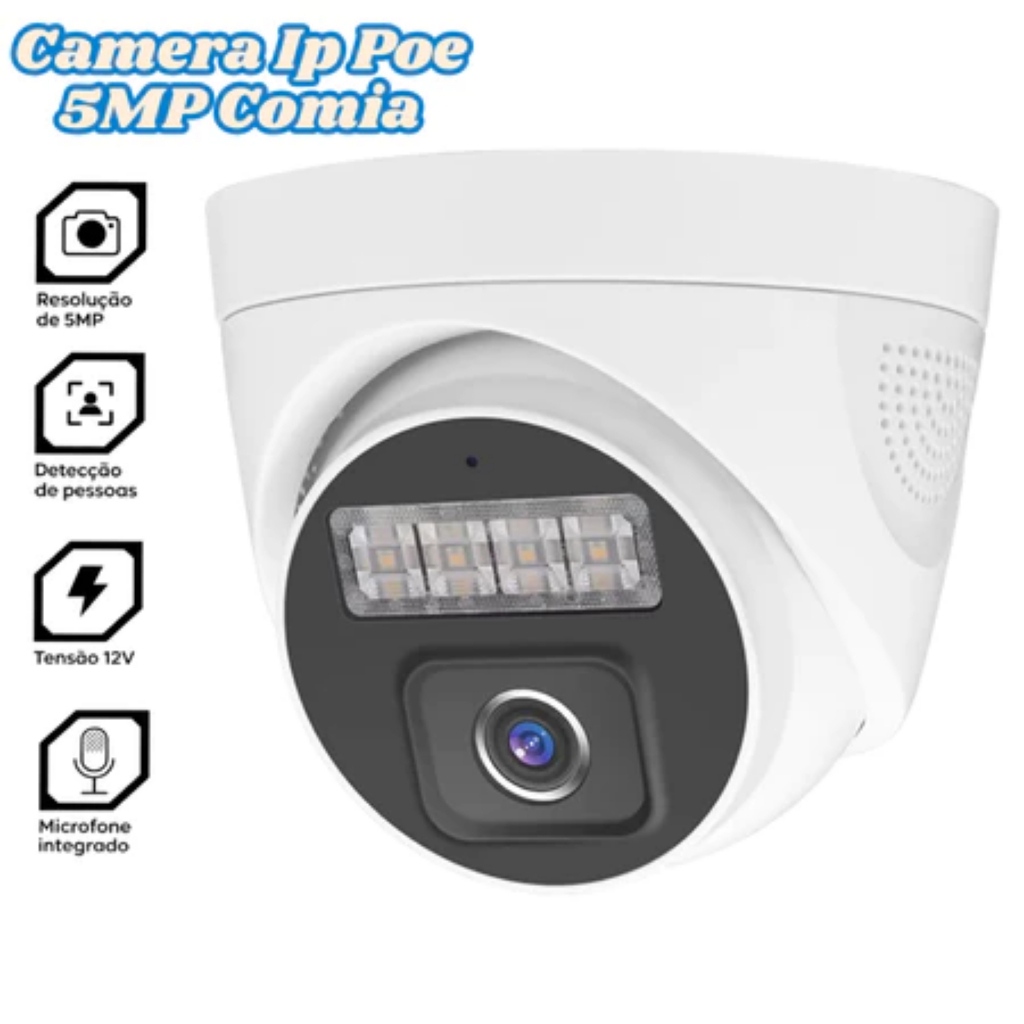 Camera IP Dome 5MP Ultra HD POE AITEK SEG6050BP H.265 Audio Integrado Visao Noturna Color
