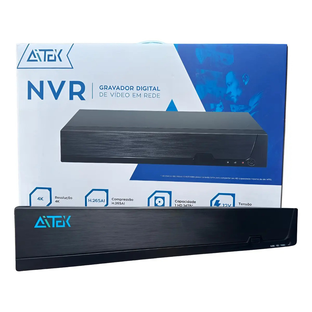 NVR POE 16 Canais 4K 48V ONVIF H.265+ Gravador IP Rede Profissional App XMEye SIGMA-N216P Aitek
