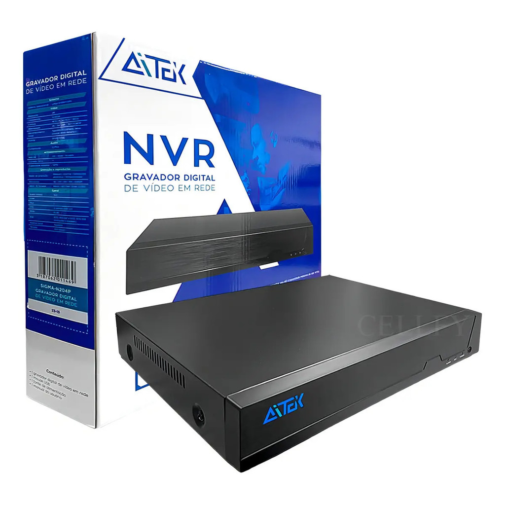 NVR POE 4 Canais 4K ONVIF H.265+ Gravador IP Câmeras Rede App XMEye SIGMA-N204P Aitek