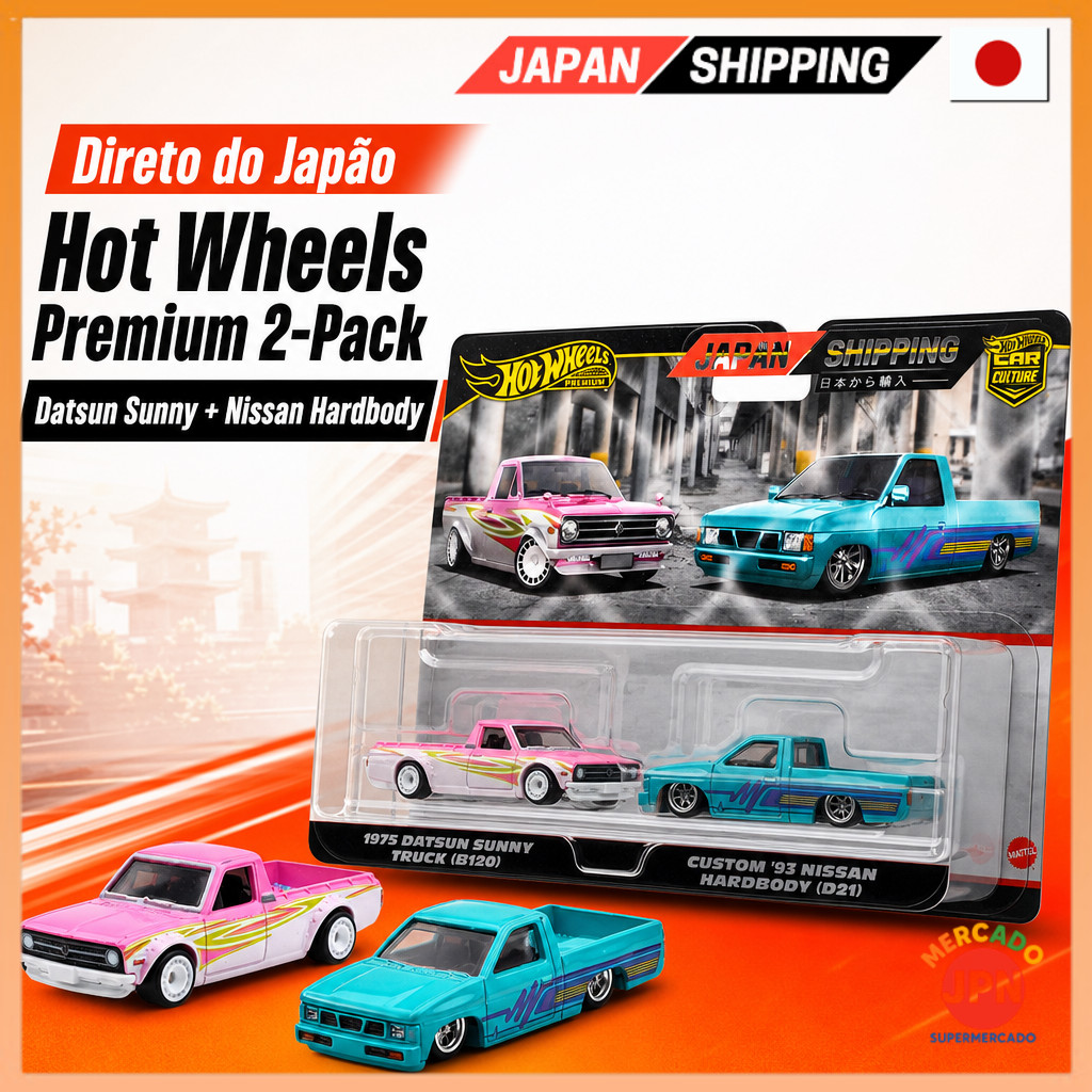 Hot Wheels Premium 2-Pack: 1975 Datsun Sunny Truck (B120) / Custom '93 Nissan Hard Direct from JAPAN
