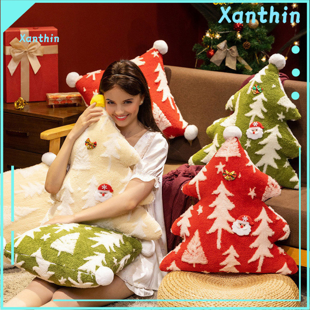 Holiday Home Decoration Plush Christmas Tree Pillow Soft Stuffed Toy Cushion Sofa Bed Decor Cute Cartoon Xmas Gift for R