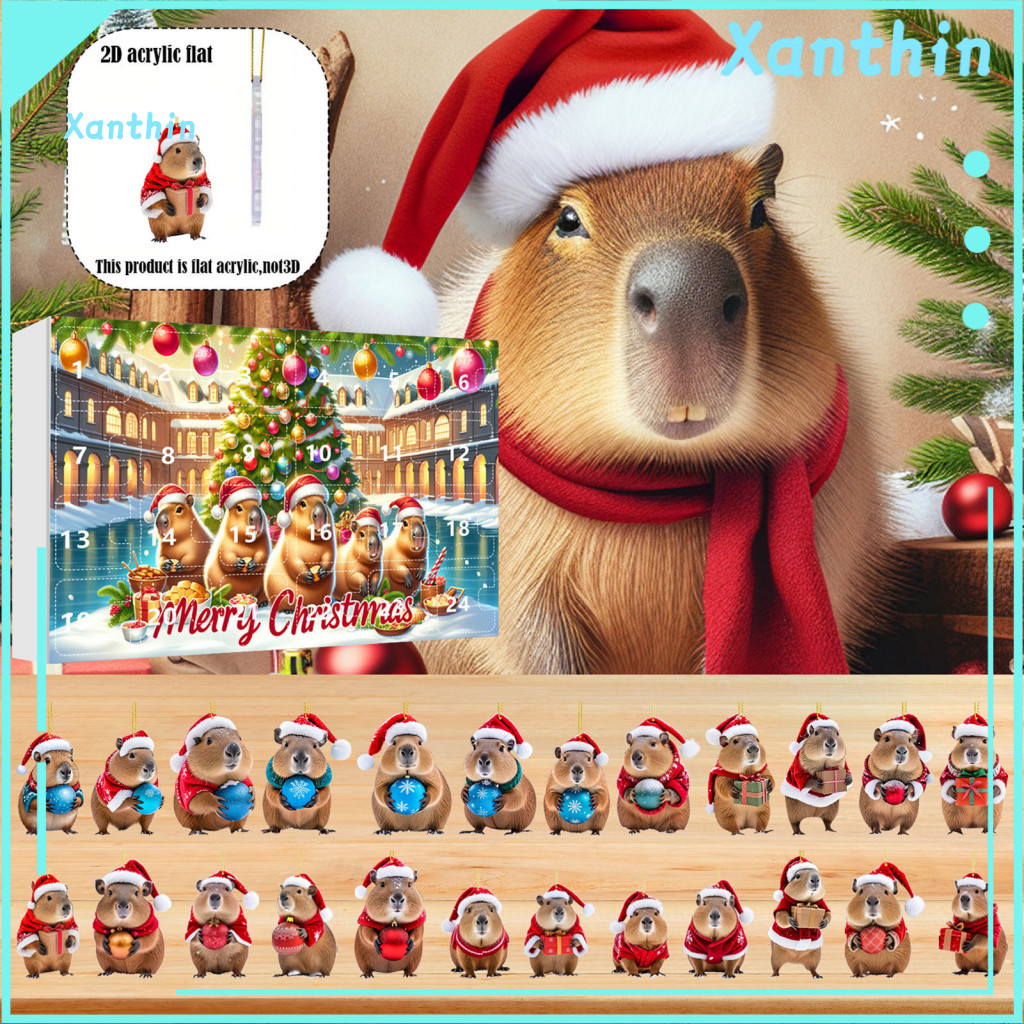 Capybara Ornament Christmas Countdown Calendar 24 Days Holiday Decor for Home Wall Tree Festive 2d Advent Perfect for So