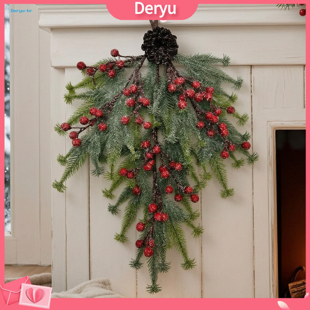 Reusable Festival Party Supplies Christmas Tree Ornaments Rustic Upside Down Hanging Decor with Pinecone Berry Wreath Fl