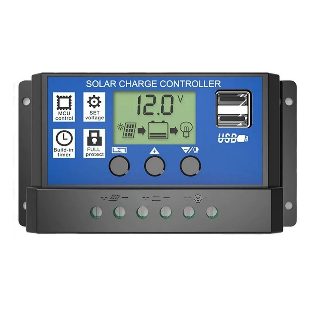 Controlador de Carga Solar PWM 30A 12V 24V Off Grid Bateria Regulador Carregamento Fotovoltaico