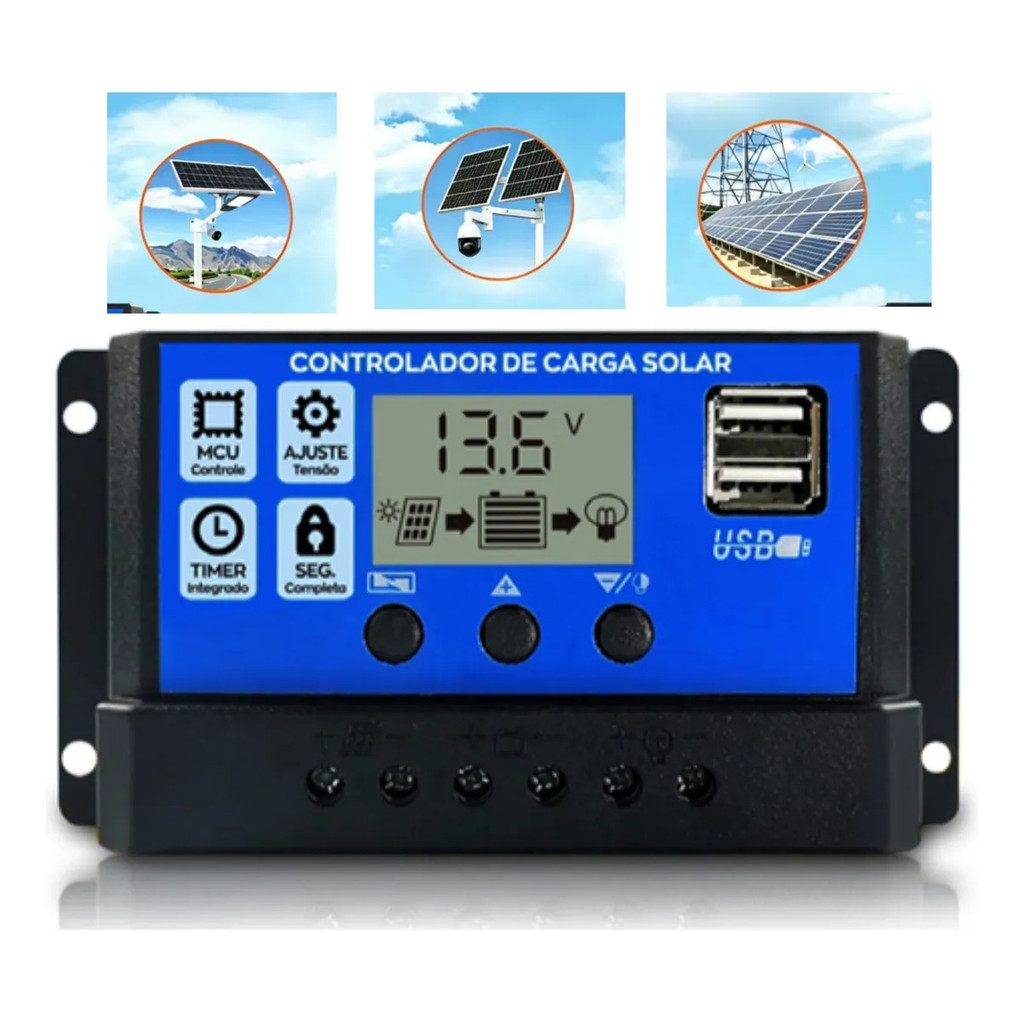 Controlador Painel Solar 30a 12v 24v Display Lcd Usb CC3030