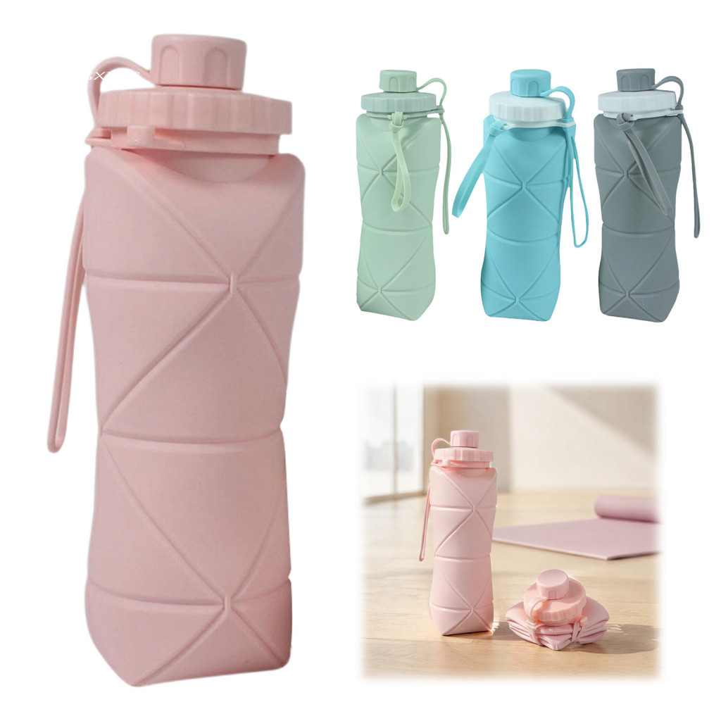 Non Slip Silicone Bottle for Gym Collapsible Water Cup for Hiking 600ml Portable Foldable Food Grade Lightweight Telesco