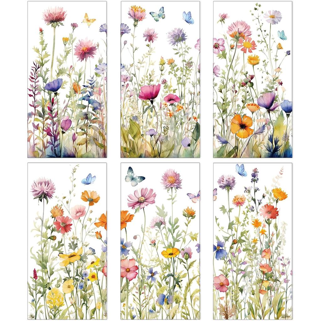 Flower Rub on Transfers for Crafts - 6 Pcs Wildflowers Butterfly Rub on Transfers for Furniture Floral Transfer Decals f