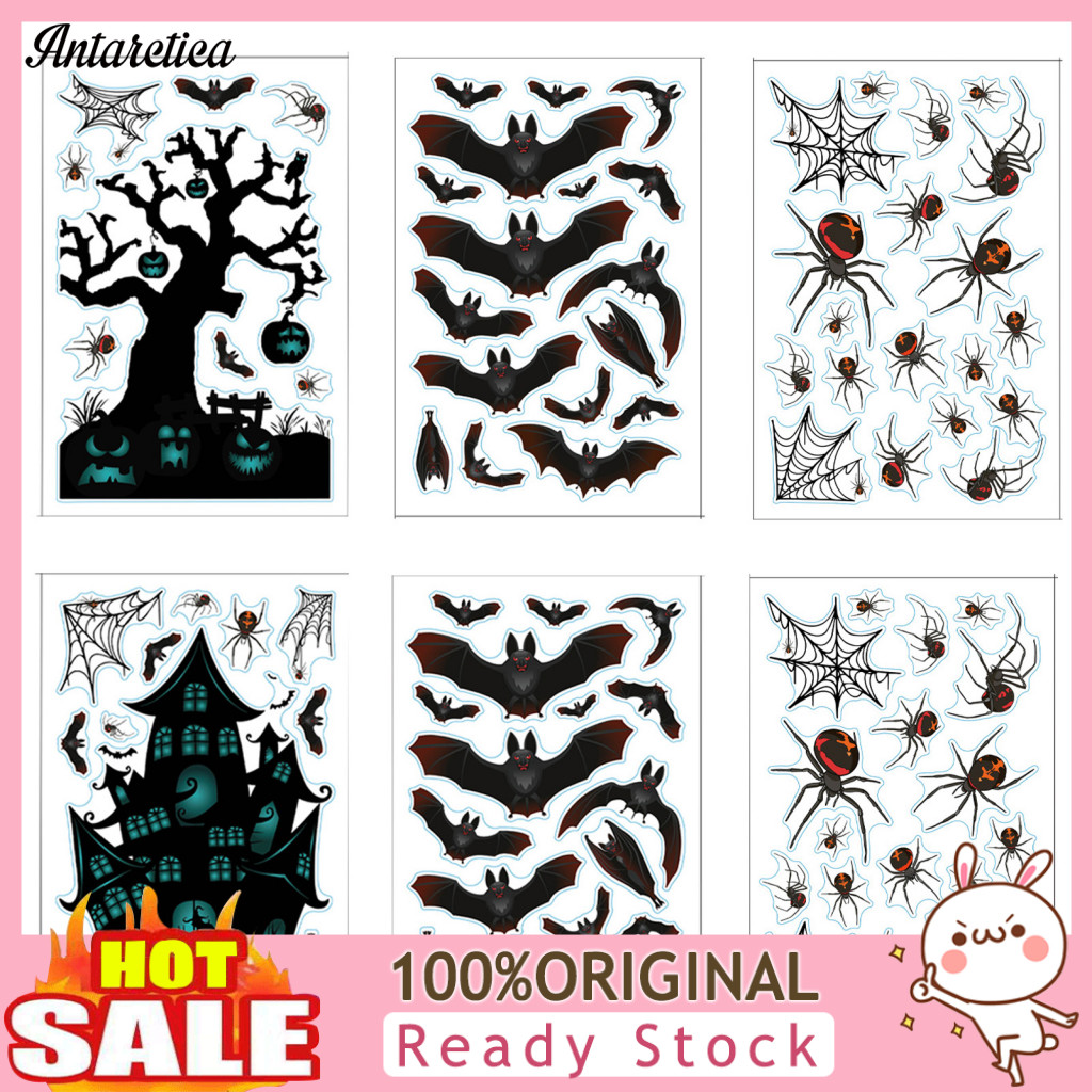 Removable Halloween Window Art 6 Sheets Stickers Reusable Haunted House Bat Spider Web Decals Electrostatic Pvc Clings f