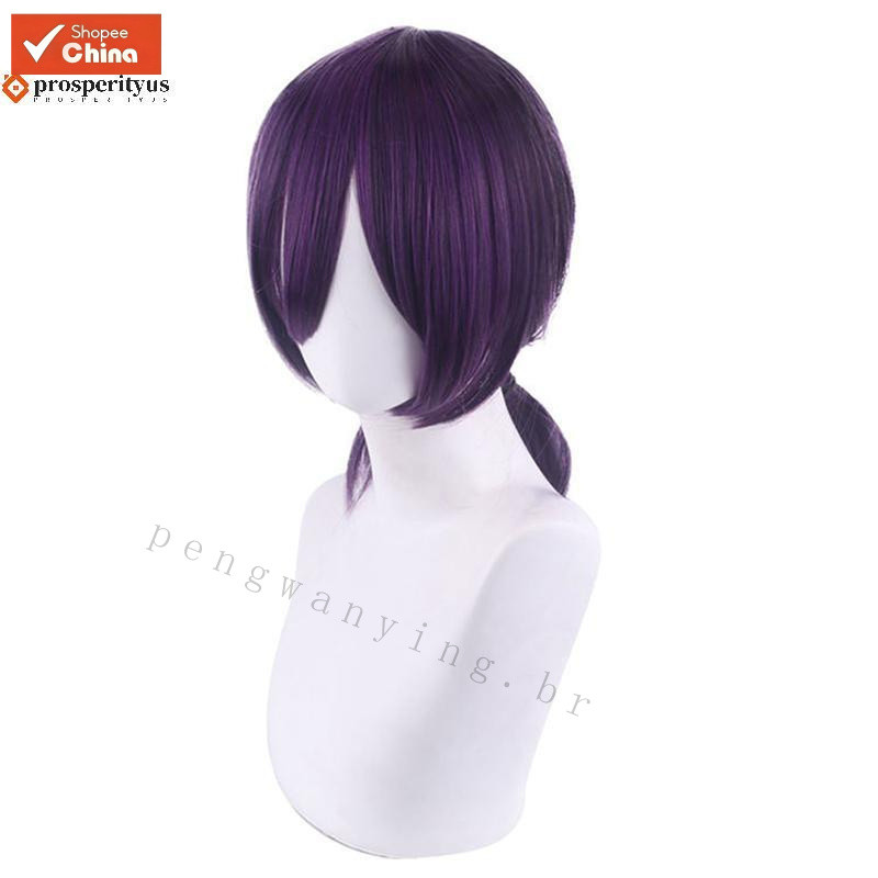 Peruca de Cosplay Motosserra Man Reze, Peruca de Cabelo Sintético com Rabo de Cavalo Roxo, Perucas para Role Play e Fest