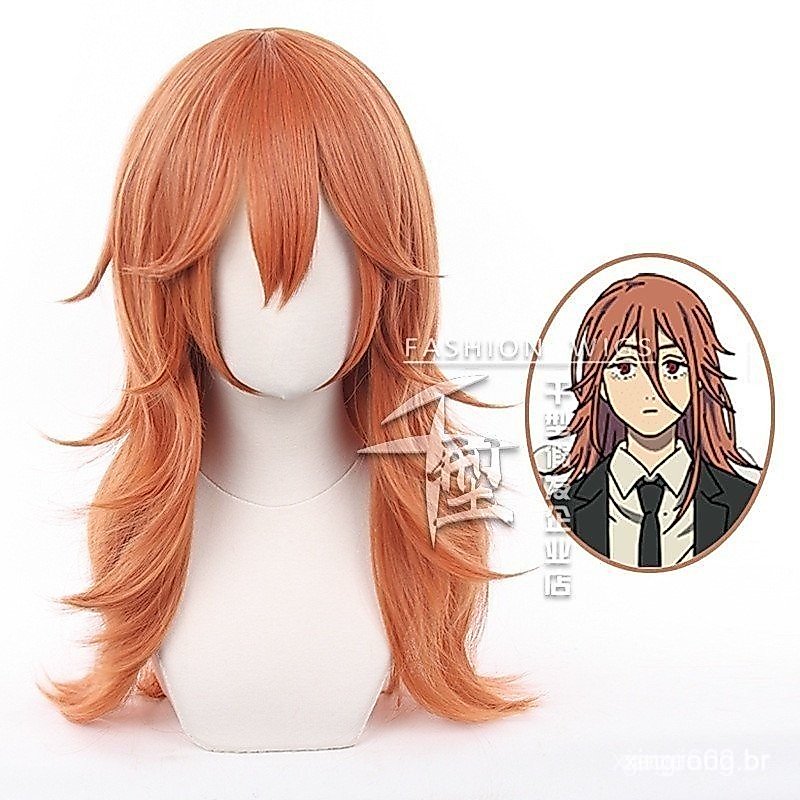 Peruca de Cosplay Angel Devil Chainsaw Man, Cabelo Sintético Resistente ao Calor, Marrom Laranja NTVW HIJU