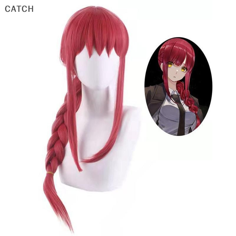 Peruca Sintética Longa Lisa Trançada Vermelha VLZX para Cosplay da Personagem Feminina Makima do Anime 