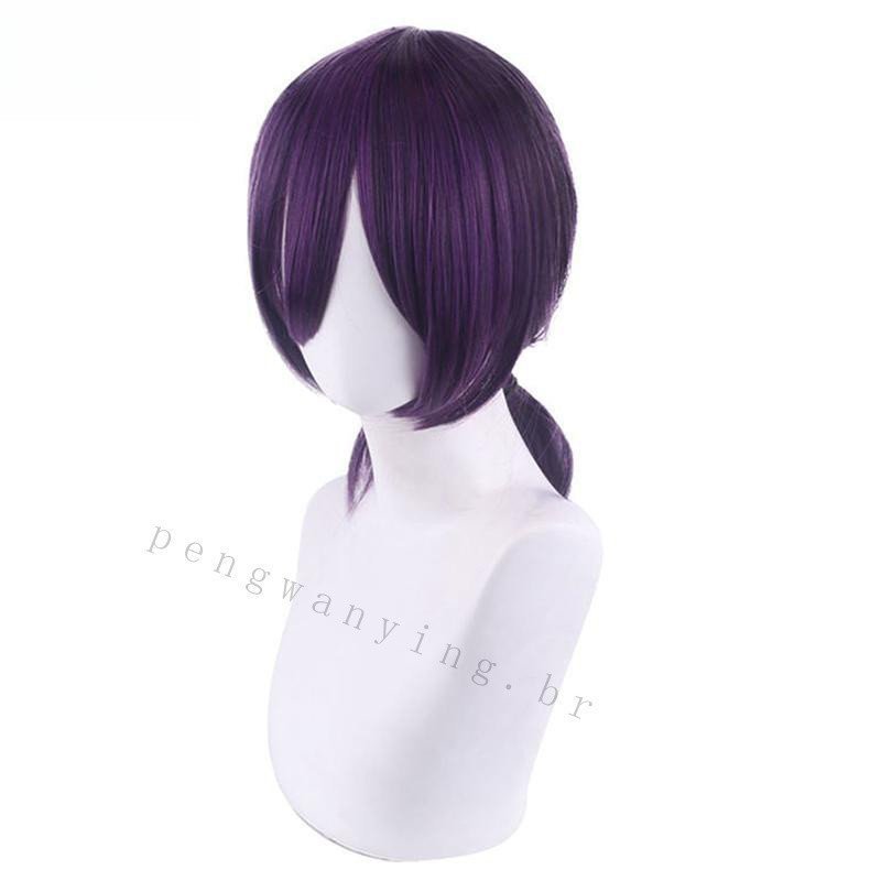 Peruca de Cosplay Motosserra Man Reze, Peruca de Cabelo Sintético com Rabo de Cavalo Roxo, Perucas para Role Play e Fest