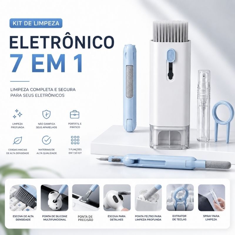 Escova 7 em 1 Para Limpeza de Eletrônicos Fones Teclado Tela Celular Computador e Câmera