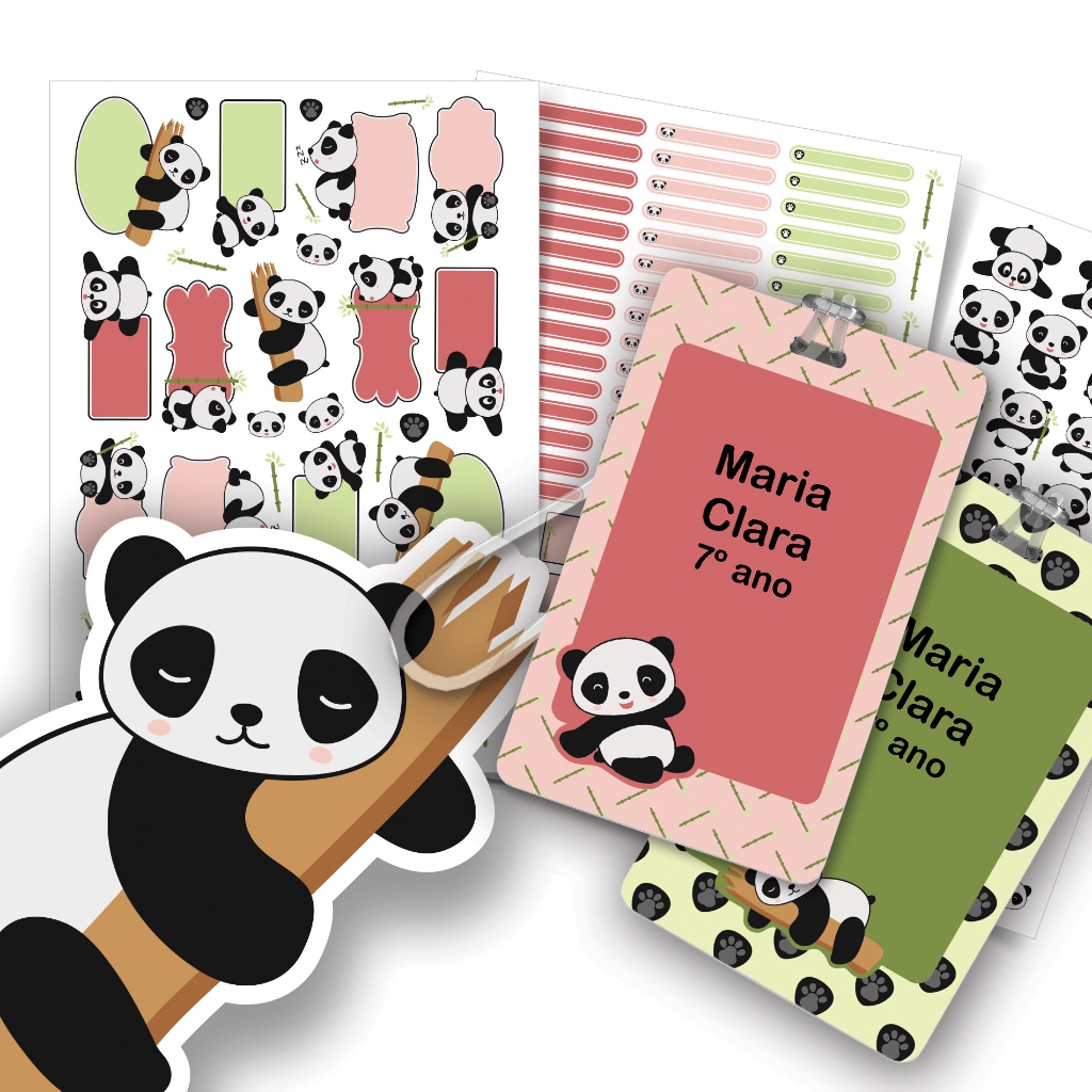 Etiqueta Escolar Animais Panda Personalizadas Kit de Adesivos para Material Escolar com Nome