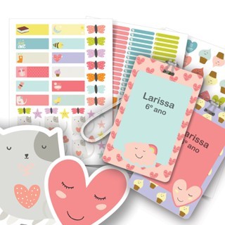 Etiqueta Escolar Personalizada Animais Coração Cute Menina Para Material Escolar Mochila