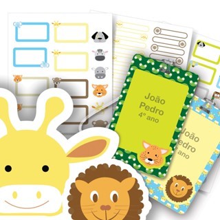 Etiquetas Personalizadas Animais Safari Girafa Identificação Nome Material Escolar Tag Mochila