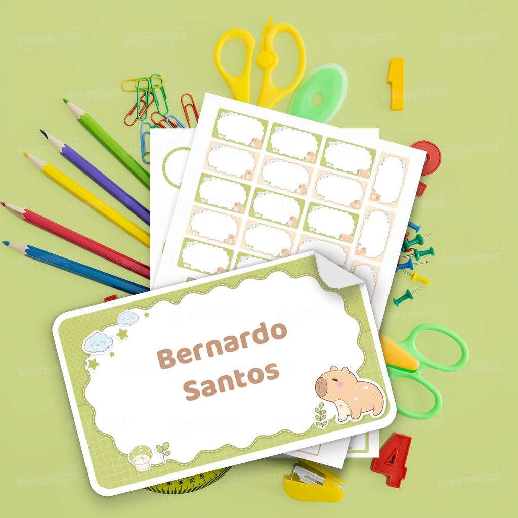Etiquetas Escolares Infantis 02 Capivara Personalizadas Tema Animais para material escolar