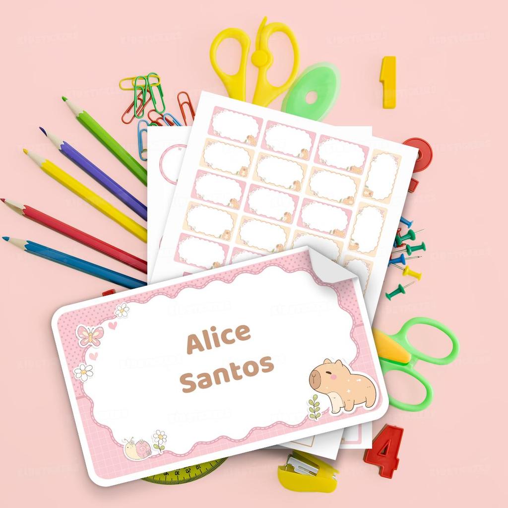 Etiquetas Escolares Infantis 01 Capivara Personalizadas Tema Animais para material escolar