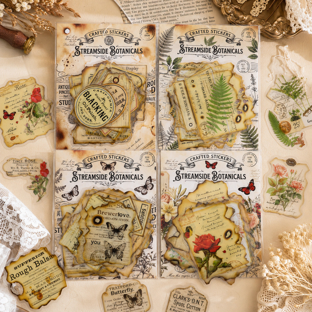 Journamm 30 Peças Adesivos De Borboletas Botânicas De Flores Vintage Material Para Animais De Estimação Scrapbooking Lix