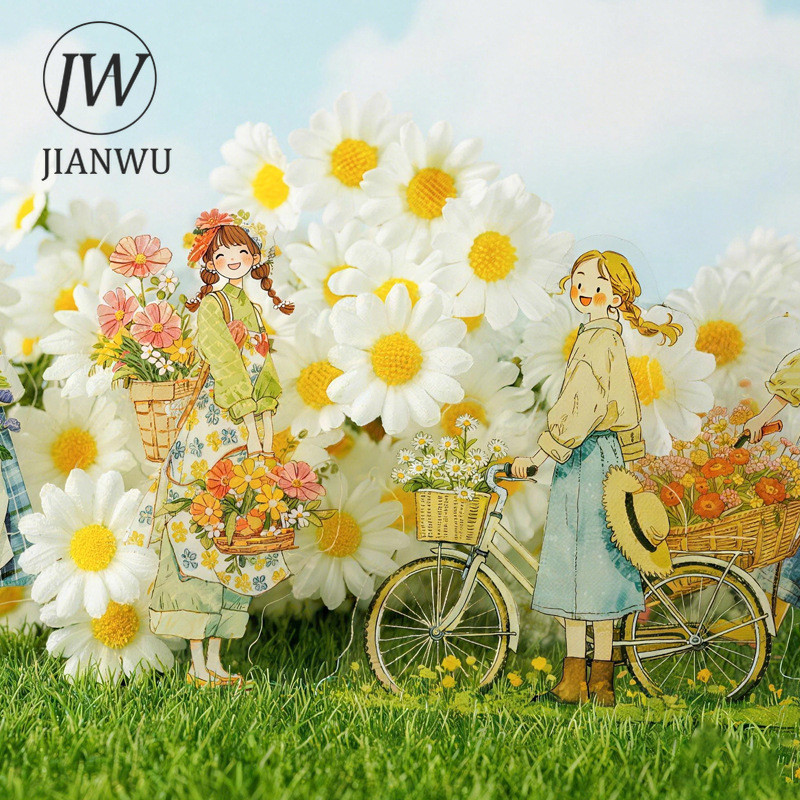 JIANWU O Vento Encontra Série De Flores Personagem De Menina Vintage Material De Paisagem Colagem Adesivo Para Animais D