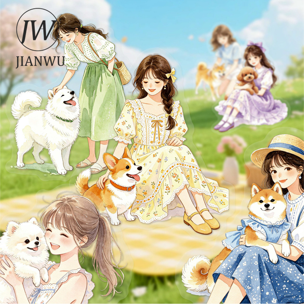JIANWU Bonito Menina Personagem Animais De Estimação Material De Paisagem Colagem Scrapbooking PET Adesivo Criativo DIY