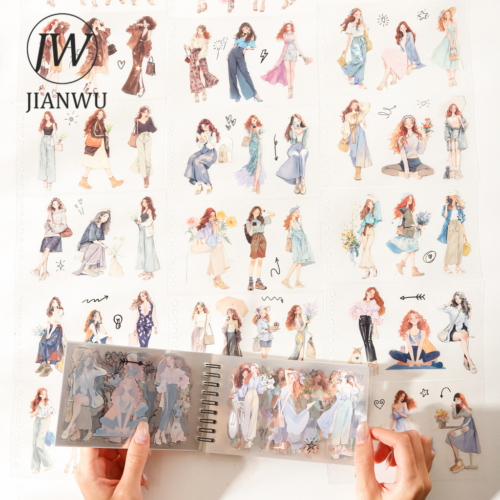 JIANWU Vintage Moda Menina Personagem Animais De Estimação Material De Paisagem Colagem Scrapbooking PET Adesivo Livro D