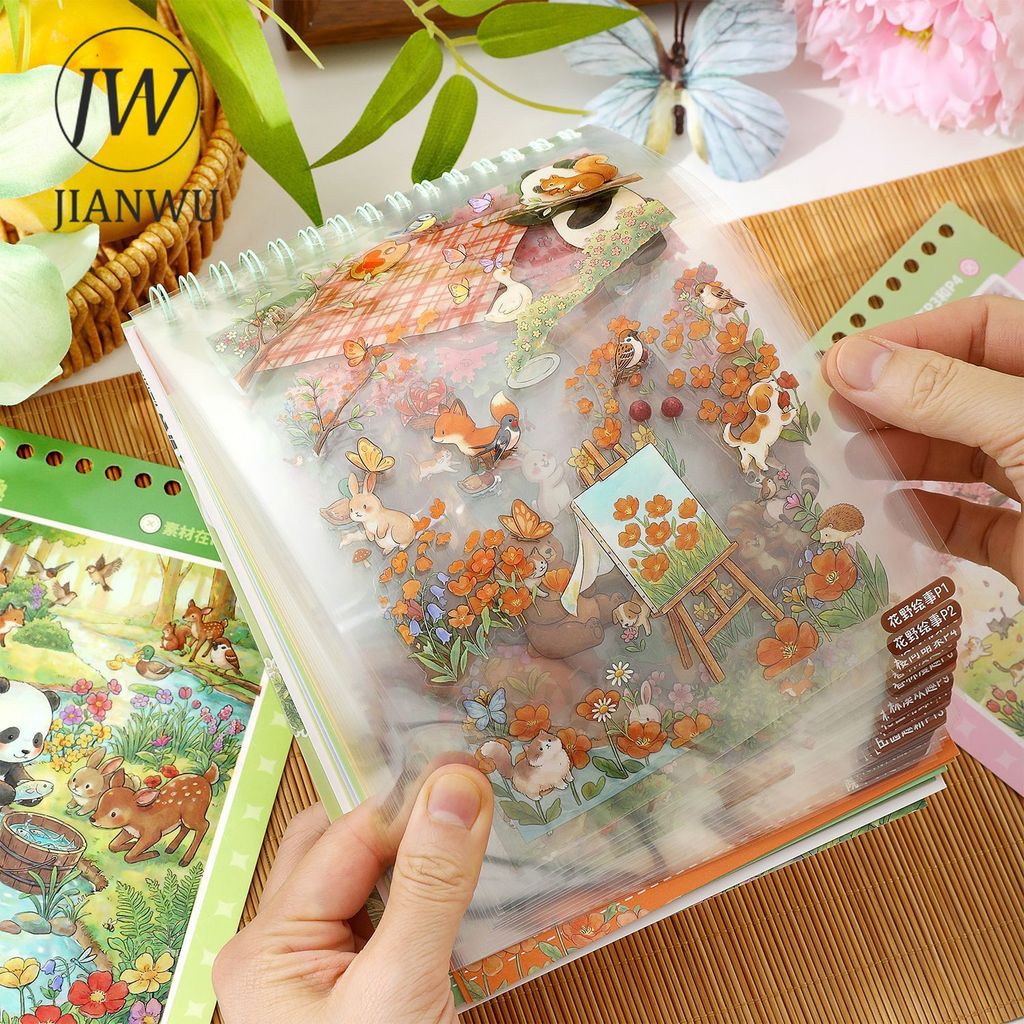 JIANWU Bonito Planta Flor Animal Paisagem Material Colagem Scrapbooking PET Adesivo Livro Criativo DIY Diário Papelaria