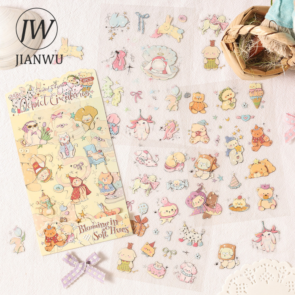 JIANWU Bonito Frutas Coloridas Animais De Estimação Mar Chuva Flor Paisagem Material Colagem Scrapbooking PET Adesivo Di