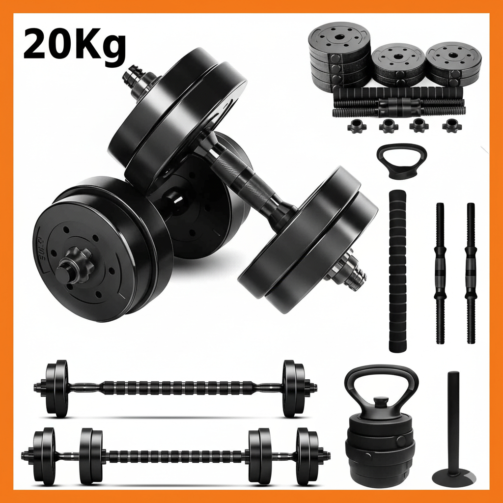 Kit Ajustável Halteres Anilhas Barras e Kettlebell BLACK - até 20kg  Treino em casa