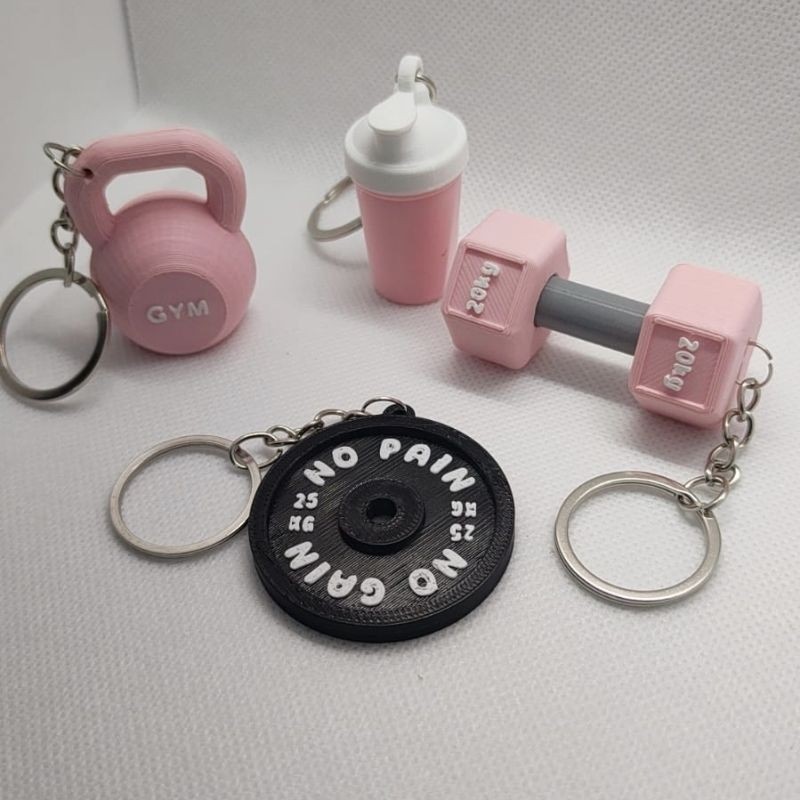 Kit 4 Chaveiros Academia Fitness: Haltere, Kettlebell, Anilhas e Shakeira