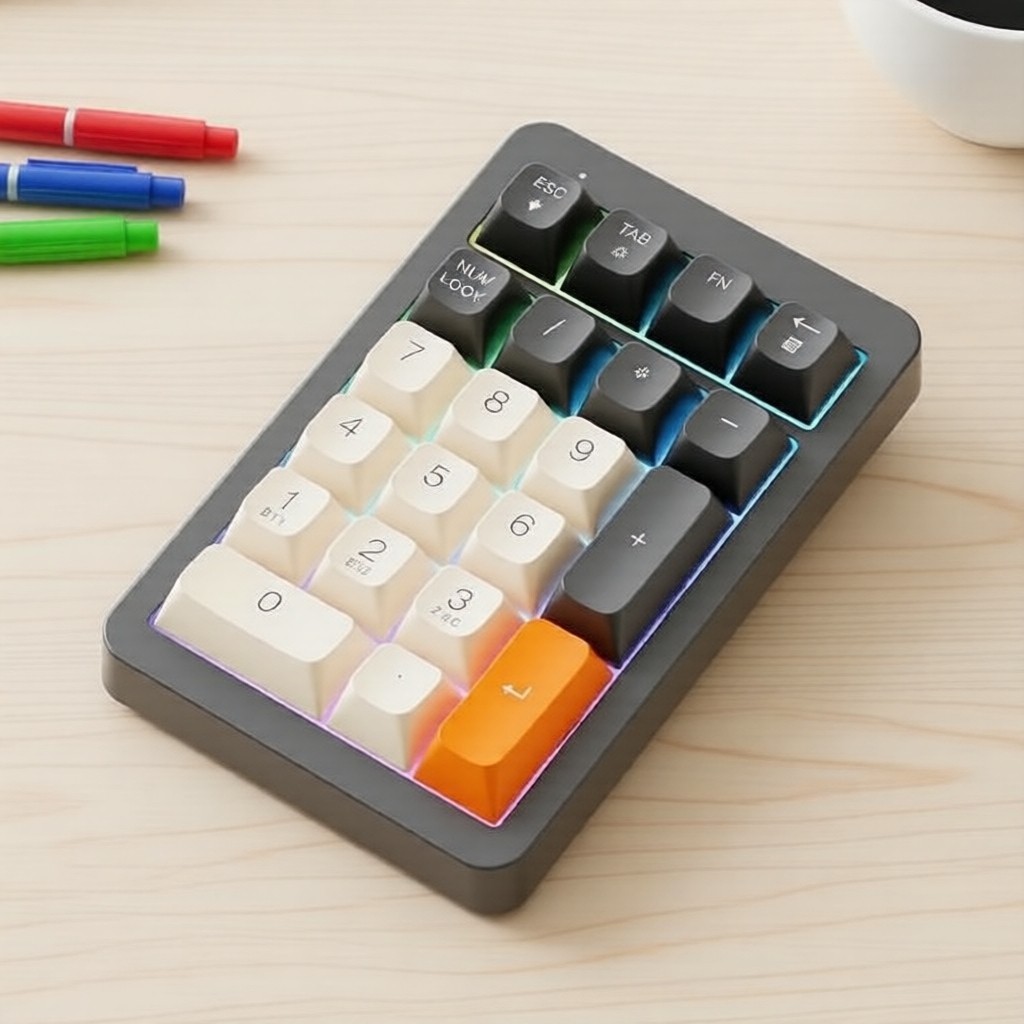 FREEWOLF M21 21 teclas RGB com retroiluminação, teclado numérico sem fio, Bluetooth 2.4G, bateria de 950 mAh para