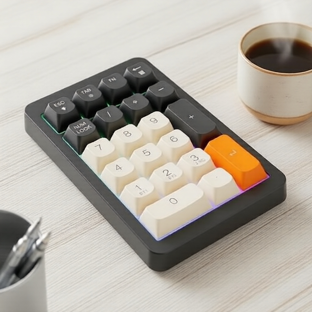Teclado Numérico Sem Fio FREEWOLF M21 Bluetooth 2.4G com 21 Teclas RGB Retroiluminado e Bateria de 950mAh para