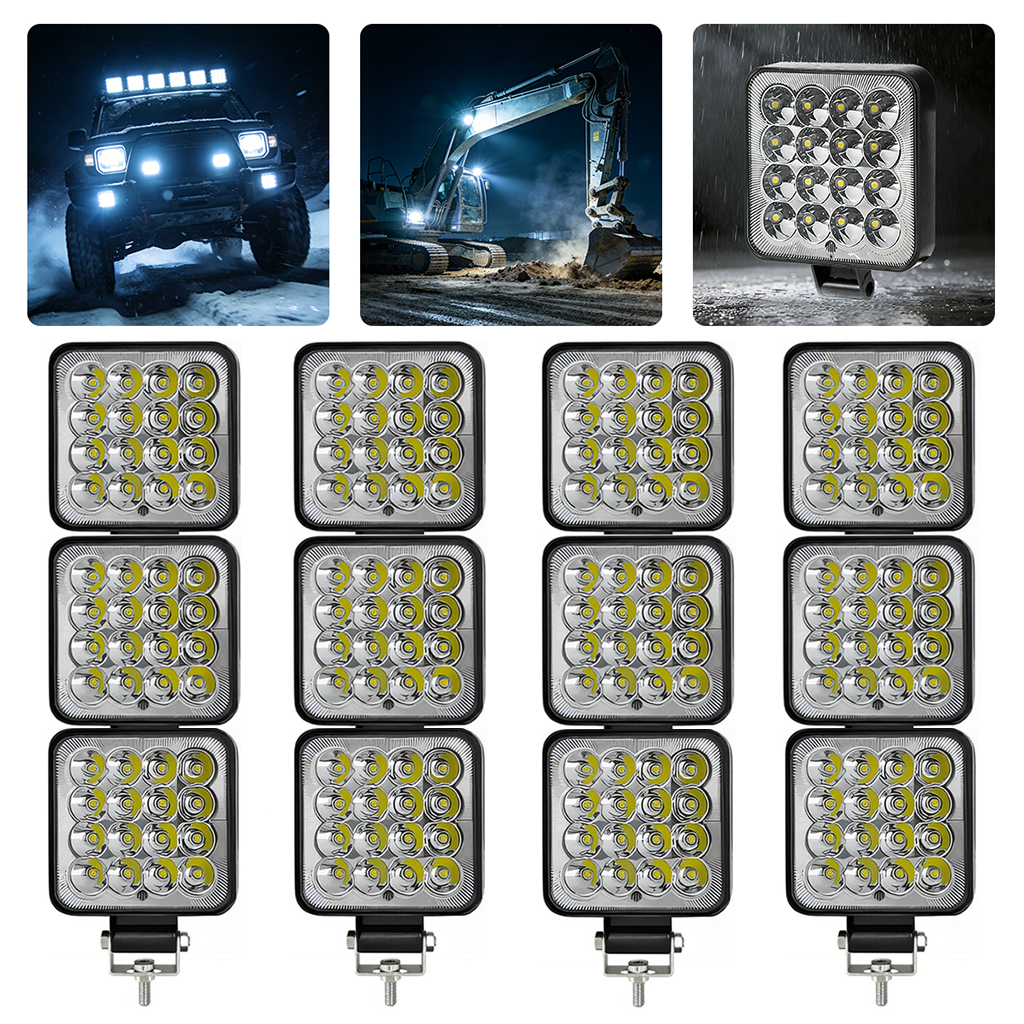 OTIMOA Kit 12/6 Farol De Milha 16 LED 48W 9/36V Universal Quadrad Off-Road 6000K