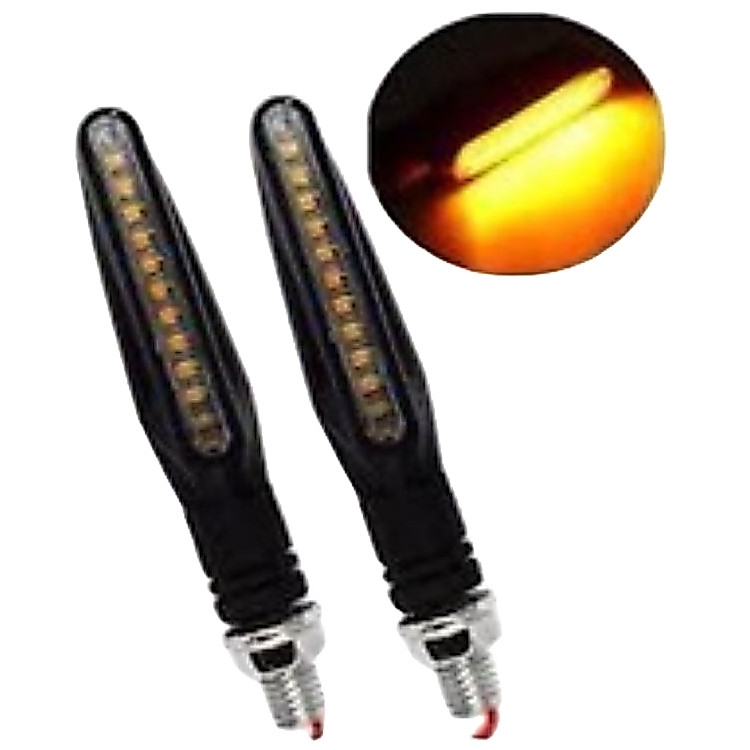 Kit 2 Pisca Moto Sequência Universal Preto Lente Fumê LED Laranja com plug de Borracha Flexível