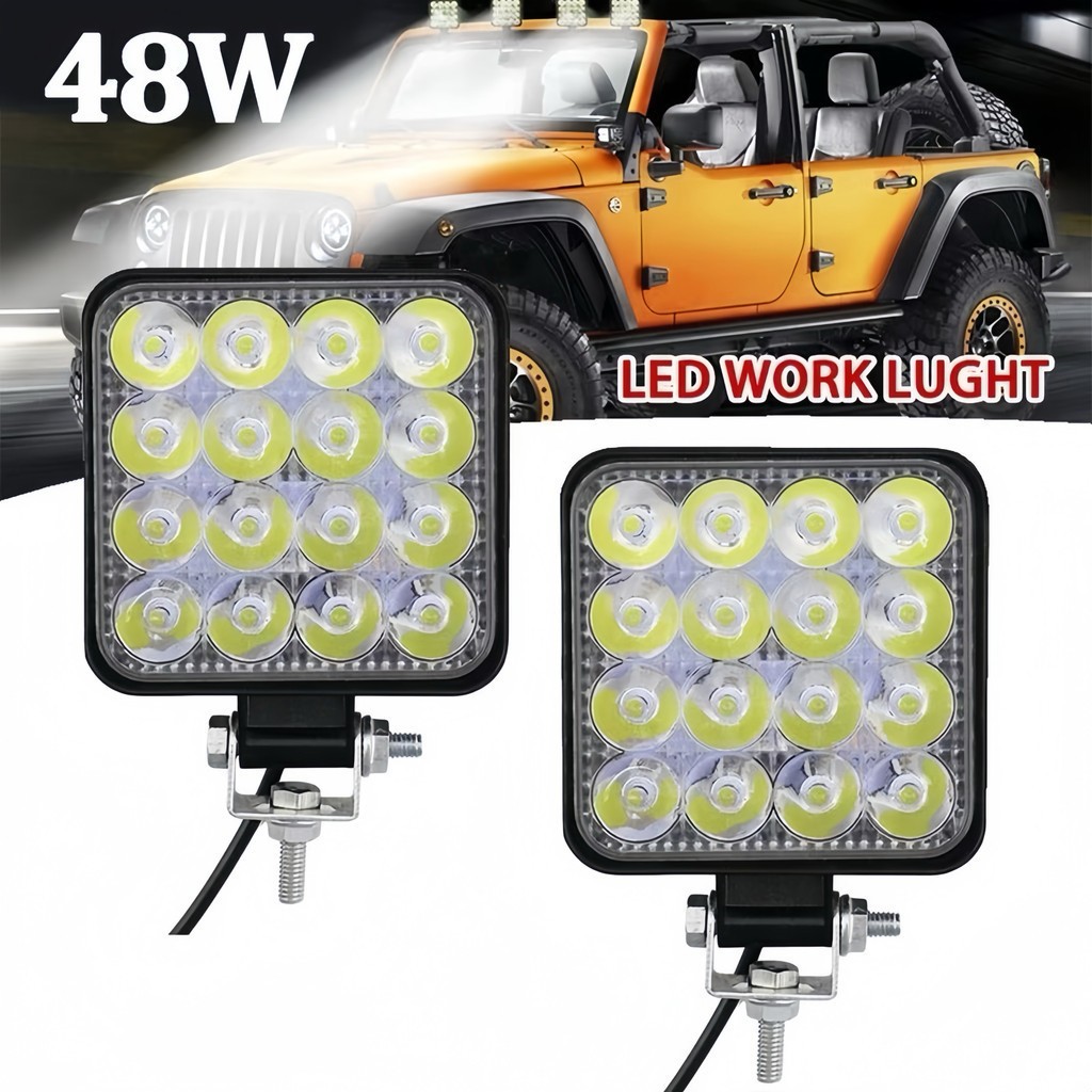 FAROL DE MILHA AUXILIAR 9 16 LED 27W 48W 12V 24V QUADRADO FINO OFF ROAD 6000K UNIVERSAL