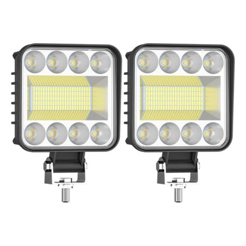 Kit 2 Faróis De Milha Led 128w Quadrado Universal 12v 24v