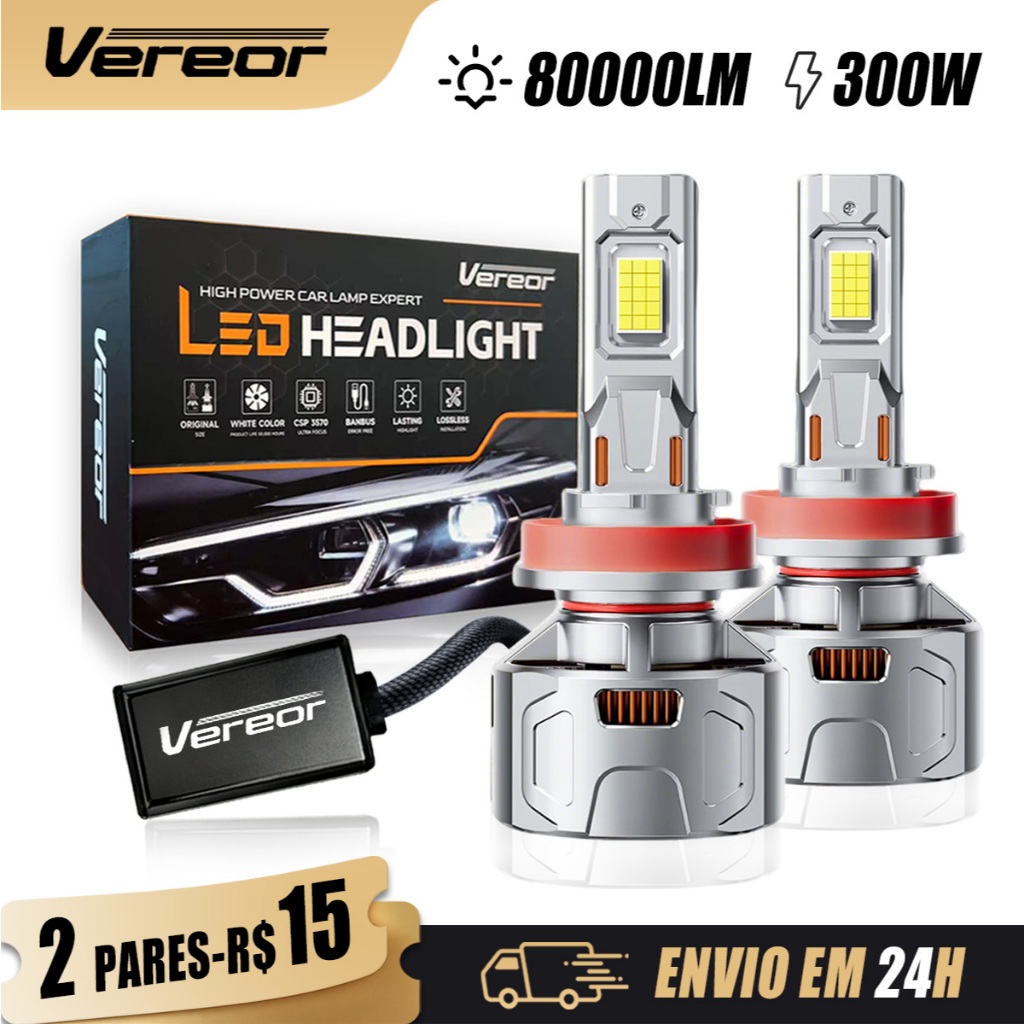 Par Lâmpada LED X12 300W 80000LM 6000K Super Brilhante Para Carros Sedã H1/H3/H4/H7/H11/9005/9006 Frete Grátis
