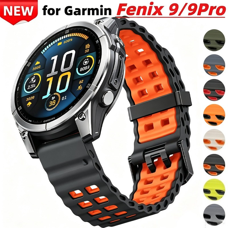 QuickFit 22mm 26mm Pulseira De Silicone De Dois Tons Para Garmin Fenix 9 Pro 51mm 47mm Sport Bnad 8 47mm 51mm 7 7X 6 6X