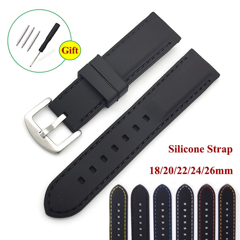 Pulseira De Relógio De Borracha De Silicone À Prova D'água Universal Esporte Costurado Banda 18mm 20mm 22mm 24mm 26mm