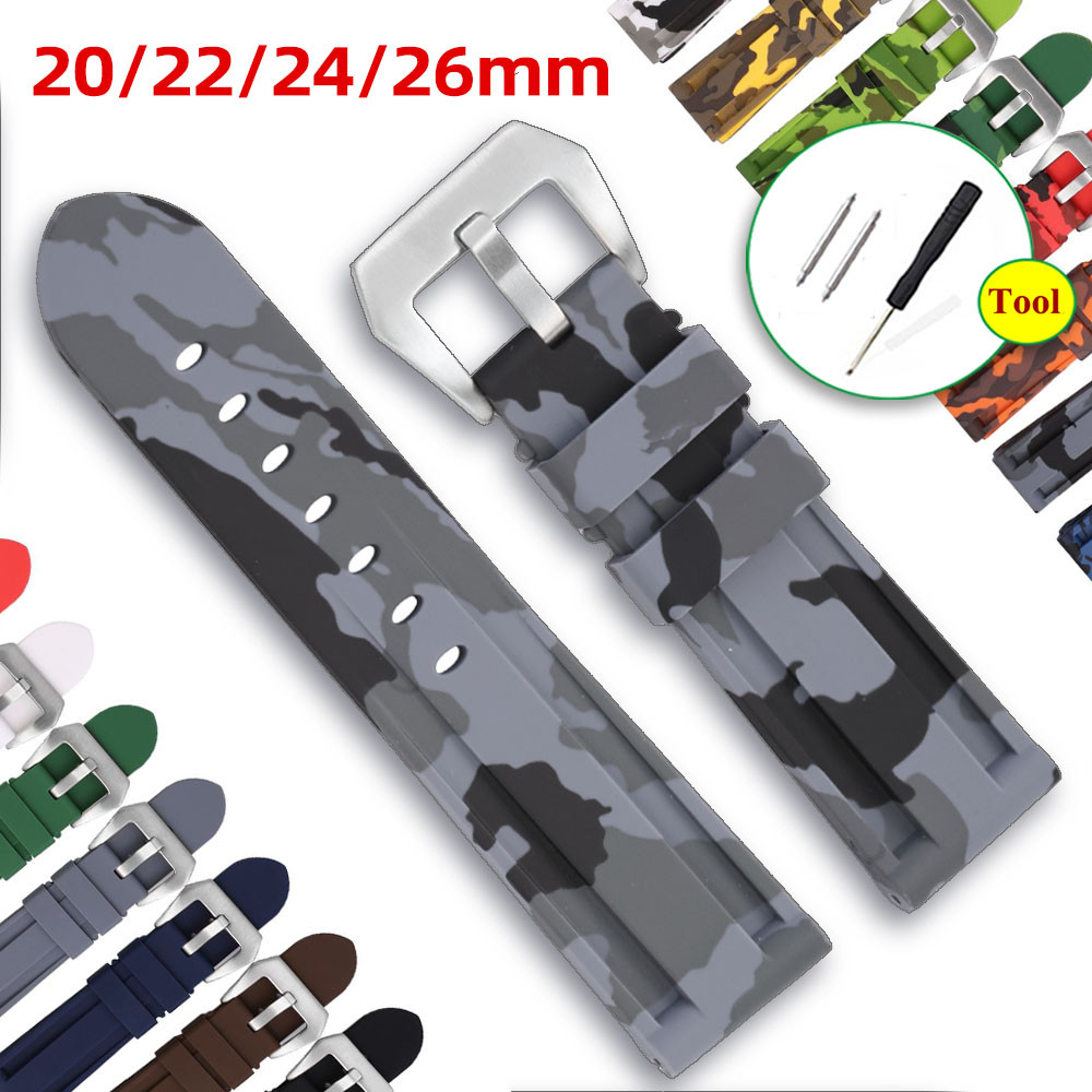 Pulseira De Relógio De Silicone Colorida 20mm 22mm 24mm 26mm Borracha Camuflada Pulseiras De Substituição Universal Masc
