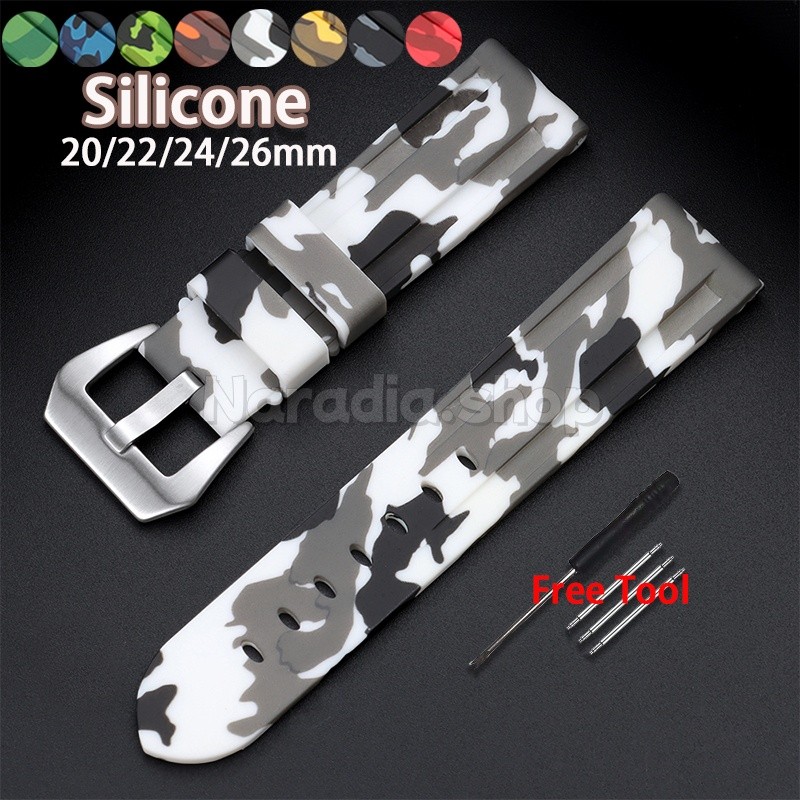 Camuflagem Pulseira De Silicone 20mm 22mm 24mm 26mm Relógio De Borracha De Mergulho Masculino Feminino Esportiva