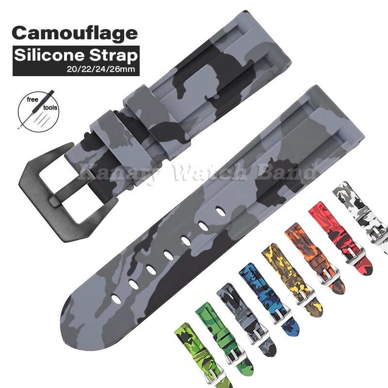 20mm 22mm 24mm 26mm Camuflagem Silicone Pulseira De Relógio Universal Borracha À Prova Dwaterproof Água Esporte Para PAM