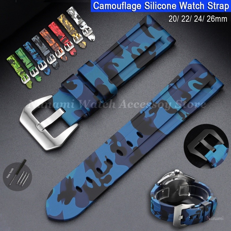 Pulseira De Relógio De Silicone Camuflada 20mm 22mm 24mm 26mm Esportiva De Borracha Universal À Prova D'água Para Homens