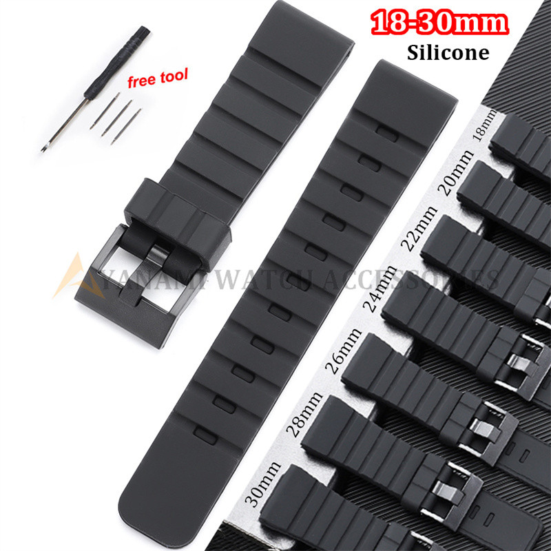 Pulseira De Relógio De Silicone De 18-30 Mm Preta Universal À Prova D'água Borracha Esportiva 18mm 20mm 22mm 24mm 26mm 2