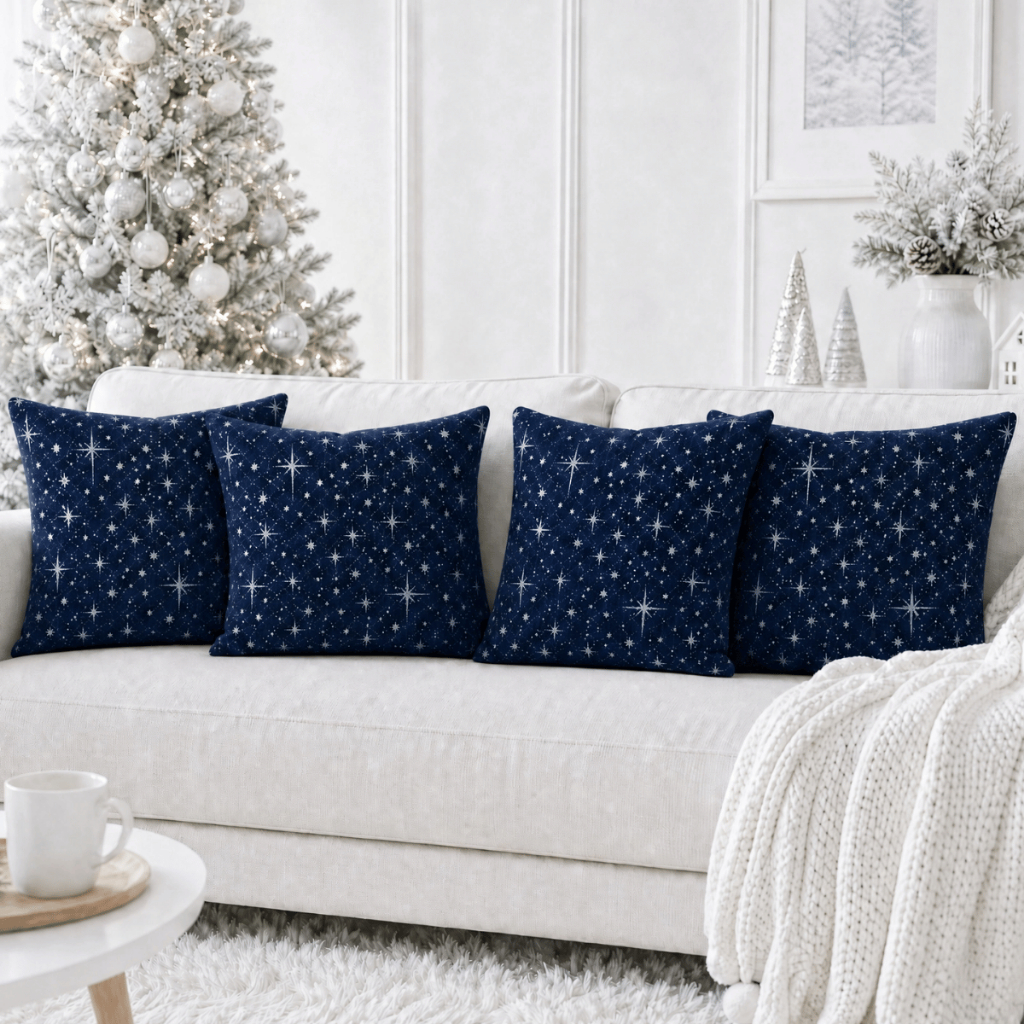 Kit 4 Capas de Almofada Fios Dourados Exclusivas (Natal, Sofá, Sala, Quarto, Decoração)