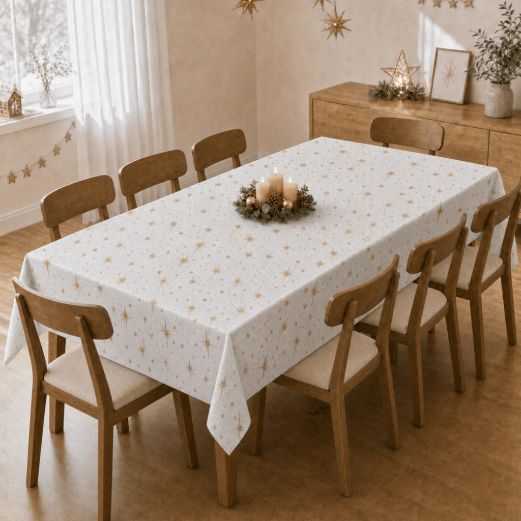 Toalha Oxford Fios Dourados Premium Exclusiva 8 Lugares 3,00x1,50m Natalina para Mesa Posta e Jantar