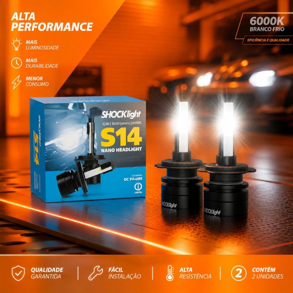 Lâmpada Super Led Farol S14 Headlight Nano Shocklight 6000K h1 h3 h4 h7 h8 h9 h11 hb3 hb4 h27 h16