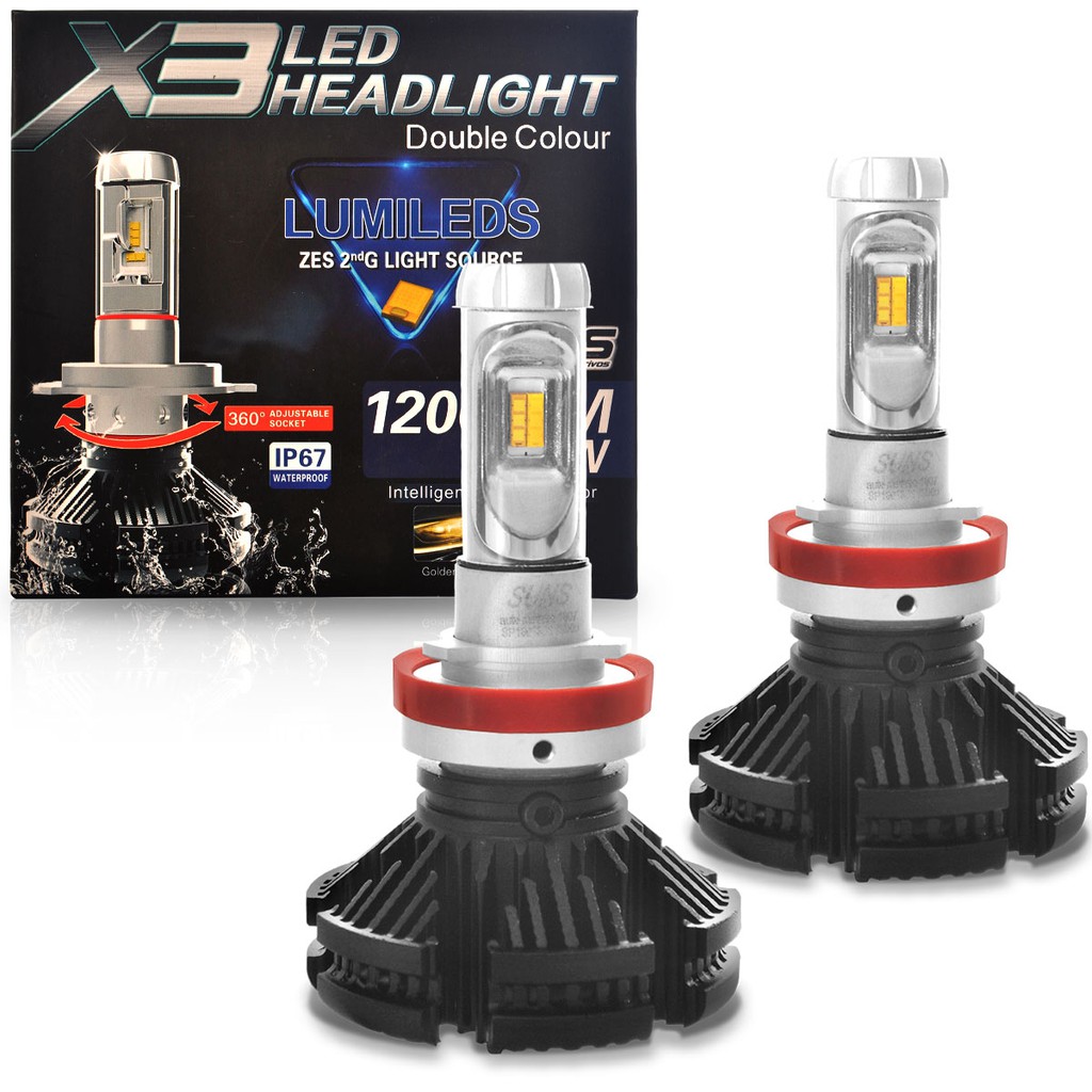 Kit Lâmpada Super LED X3 Headlight Duplo Efeito Xênon - h1 h3 h4 h7 h8 h11 hb3 hb4 h27