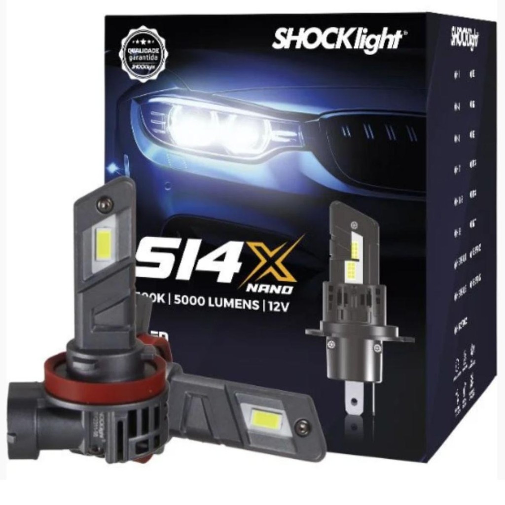 Kit Lâmpada Headlight S14X Nano Encaixe H8/H9/H11/H16 5000L 6500K Shocklight