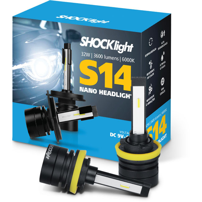 Lampada LED Encaixe H11 12V 32W 6000K 3600 Lumens Shocklight Nano Headlight S14 Kit
